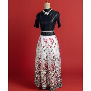 Trixxi Tulle Maxi Ivory Skirt | Floral Embroidery | Boho Fairycore | Maximalist